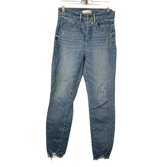 High-Waisted Loft Skinny Jeans Blue Denim Distressed Hem Womens Size 2 - Picture 1 of 8